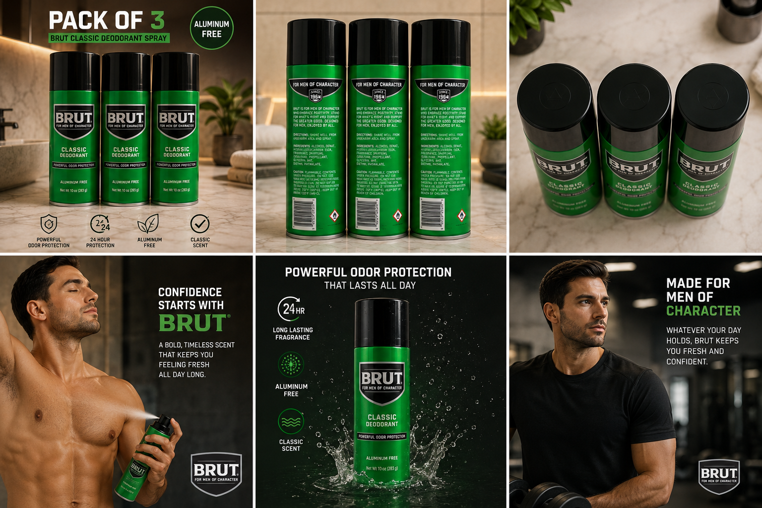 BRUT Classic Deodorant Spray 10 oz Aluminum Free Original Scent Pack of 3