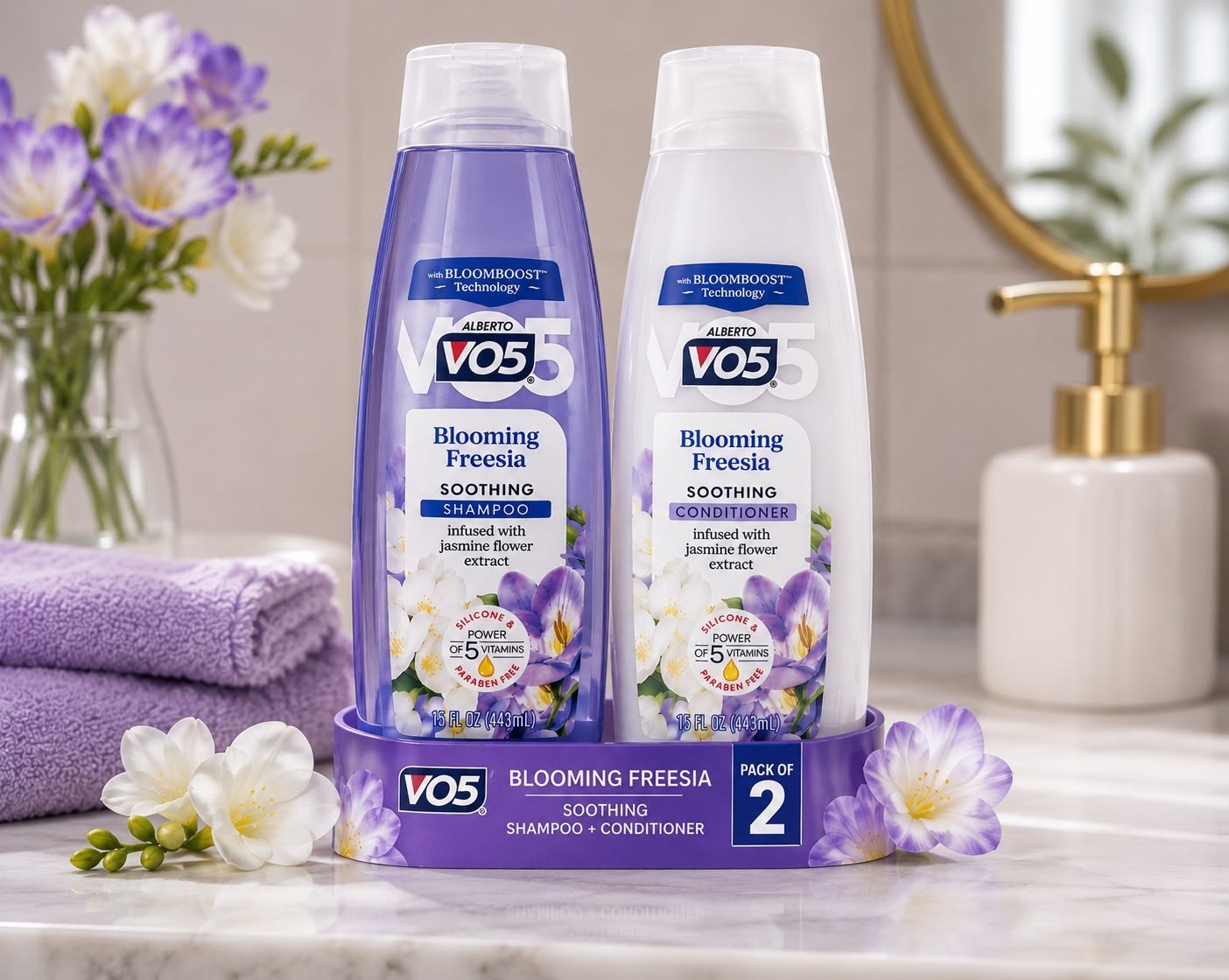 PACK OF 2 V05 Moisturizing Shampoo & Conditioner 400ml Dry Hair Floral Scent
