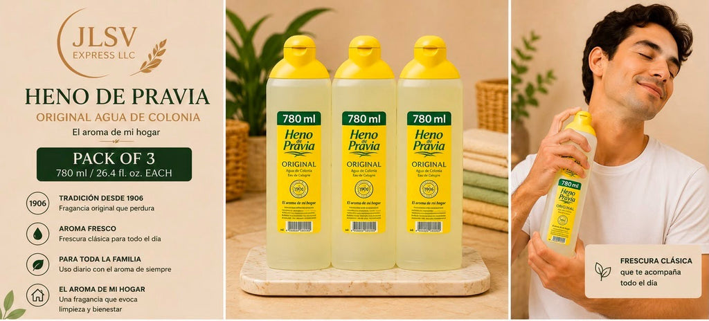 Heno de Pravia Original Agua de Colonia Splash 750 ml (25.4oz)– Pack of 3