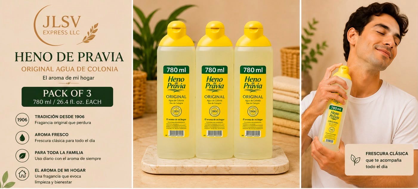 Heno de Pravia Original Agua de Colonia Splash 750 ml (25.4oz)– Pack of 3
