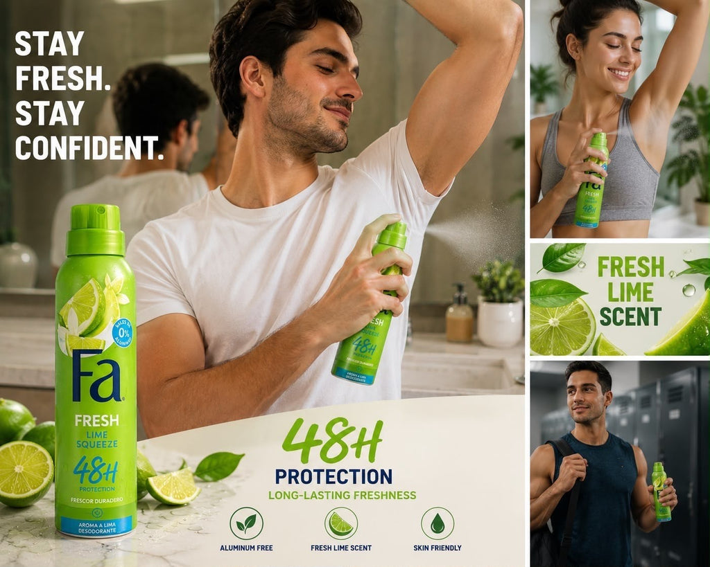 6-Pack Fa Fresh Lime Squeeze Deodorant Spray 150ml (5.07 oz)48H Fresh Protection