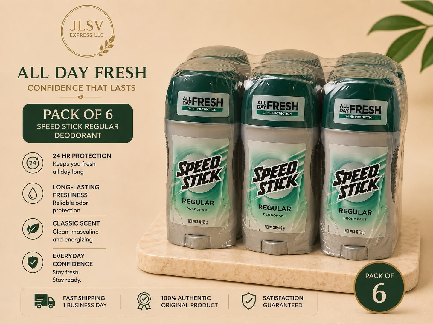 Speed Stick Regular Deodorant for Men 3 oz All Day Fresh Pack of 6