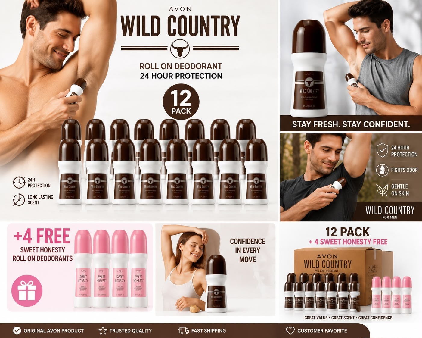 Avon Wild Country Roll On Deodorant 12 Pack + 4 FREE Sweet Honesty NEW