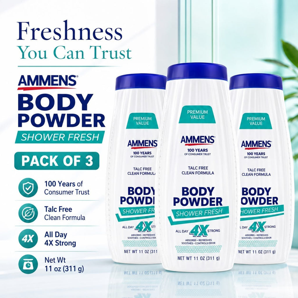 Ammens Shower Fresh Talc-Free Body Powder 11 oz Pack of 3 Odor Control