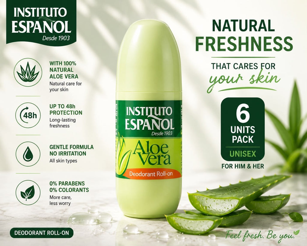 Instituto Español Aloe Vera Roll-On Deodorant 75ml 6-Pack Unisex 48H Fresh
