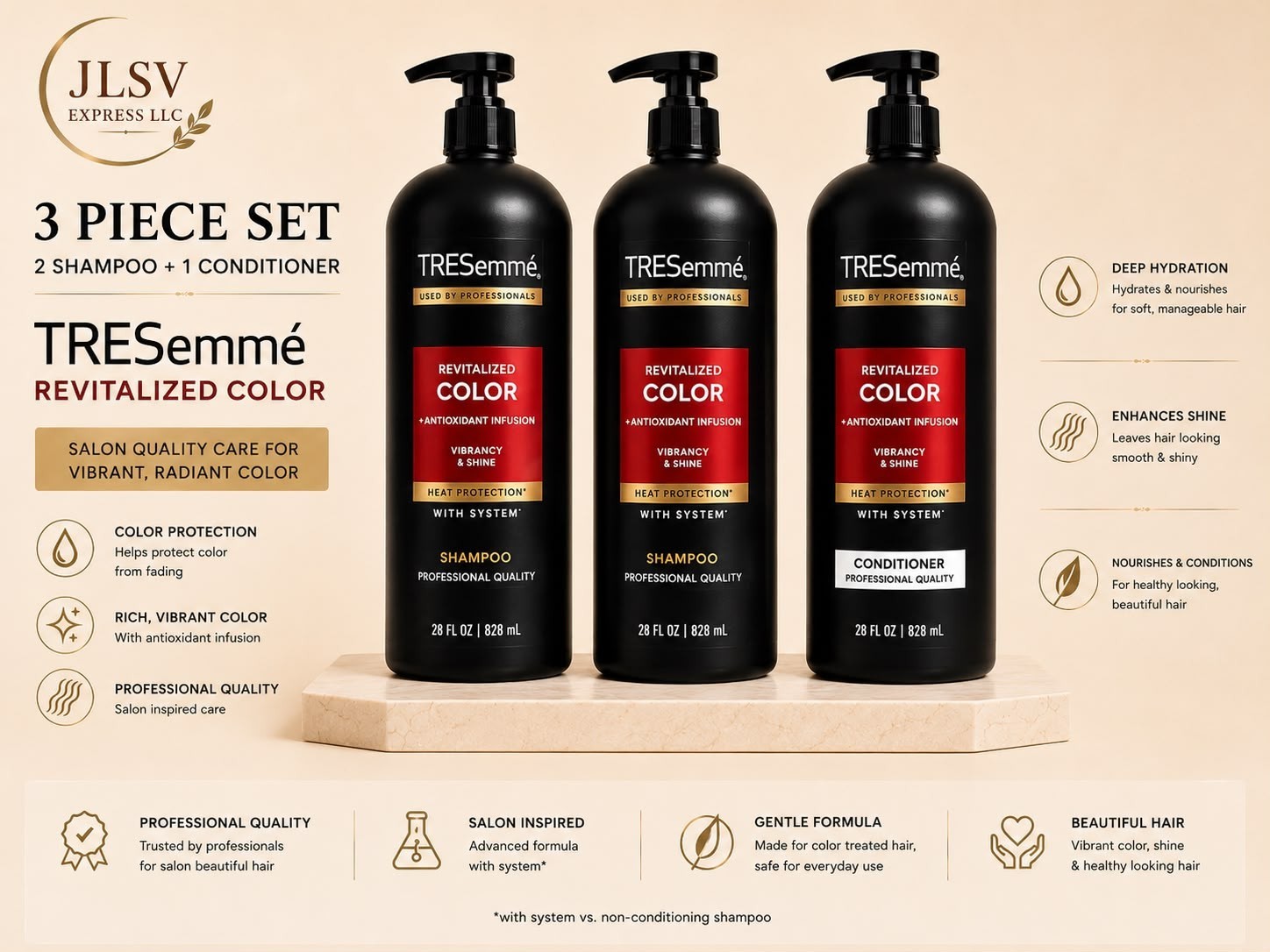 TRESemmé Revitalized Color Set 2 Shampoo + 1 Conditioner 28 fl oz Each 3 Pack