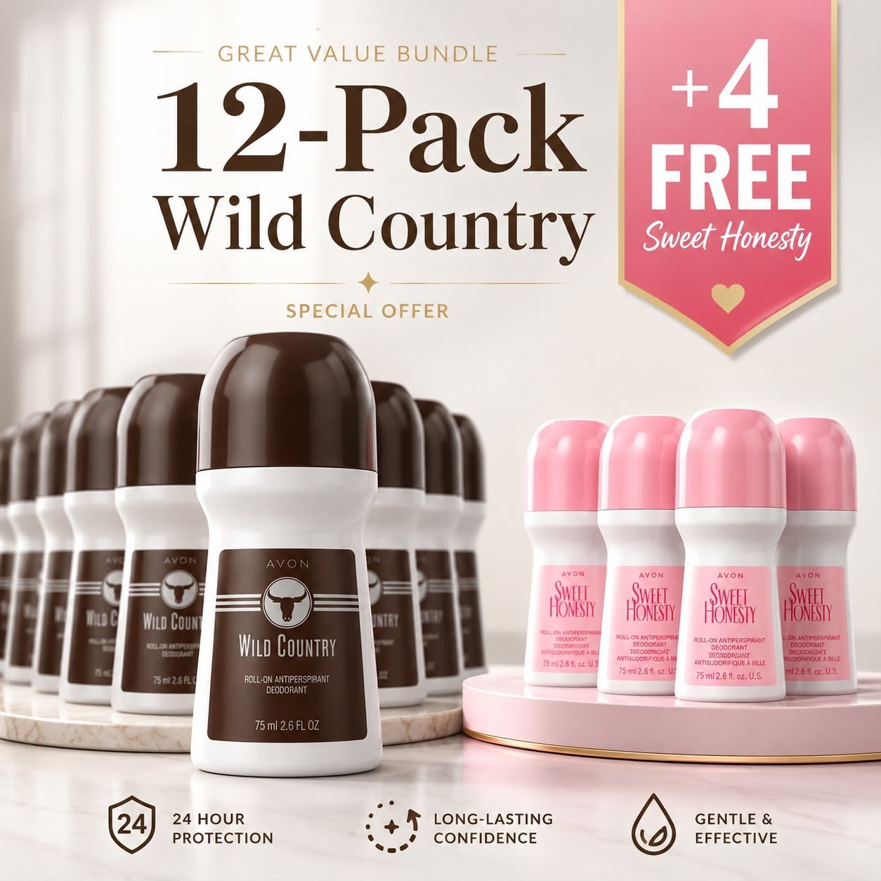 Avon Wild Country Roll On Deodorant 12 Pack + 4 FREE Sweet Honesty NEW