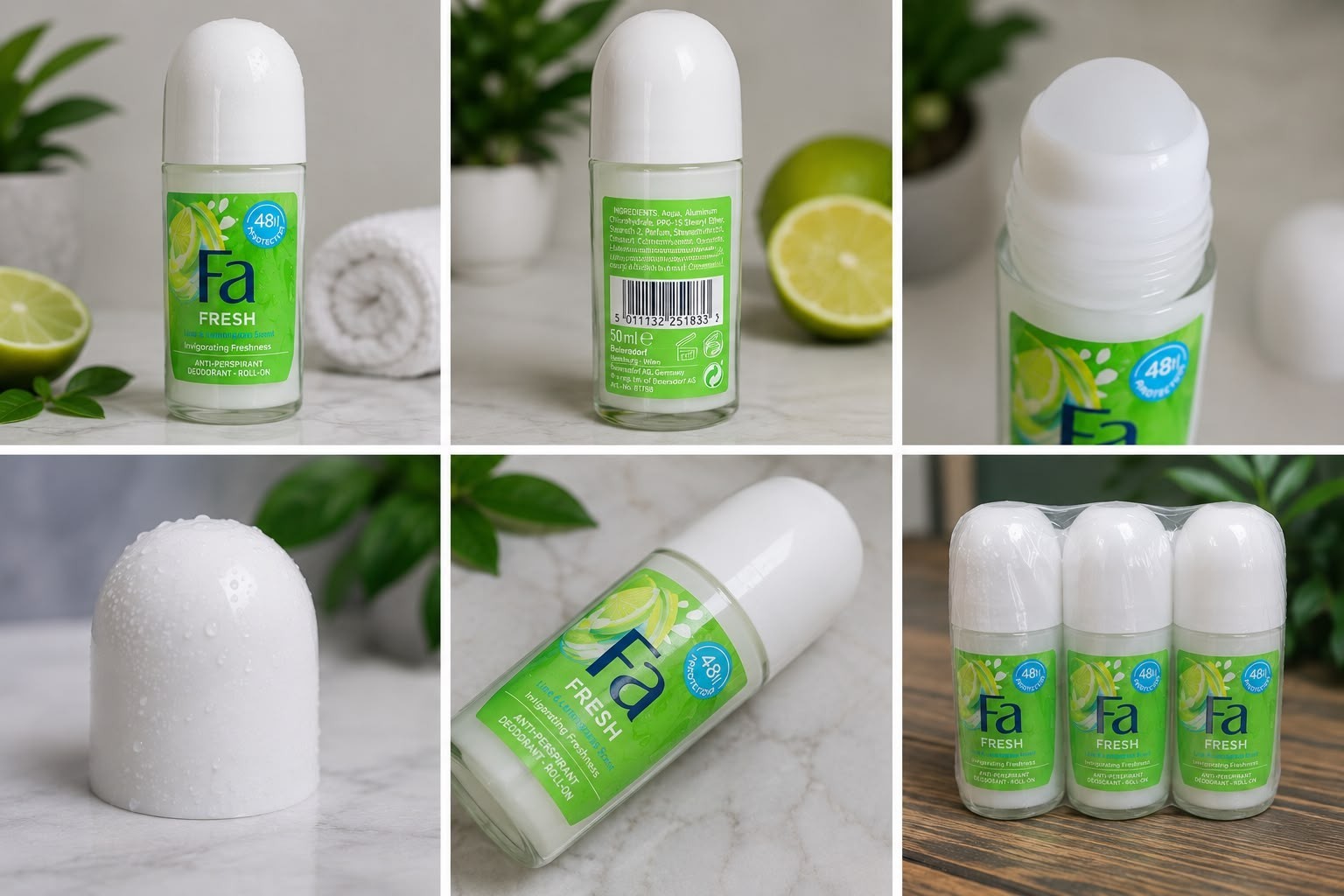 Pack of 6 A Fresh Lime Roll-On Deodorant 1.7 oz 48H Protection