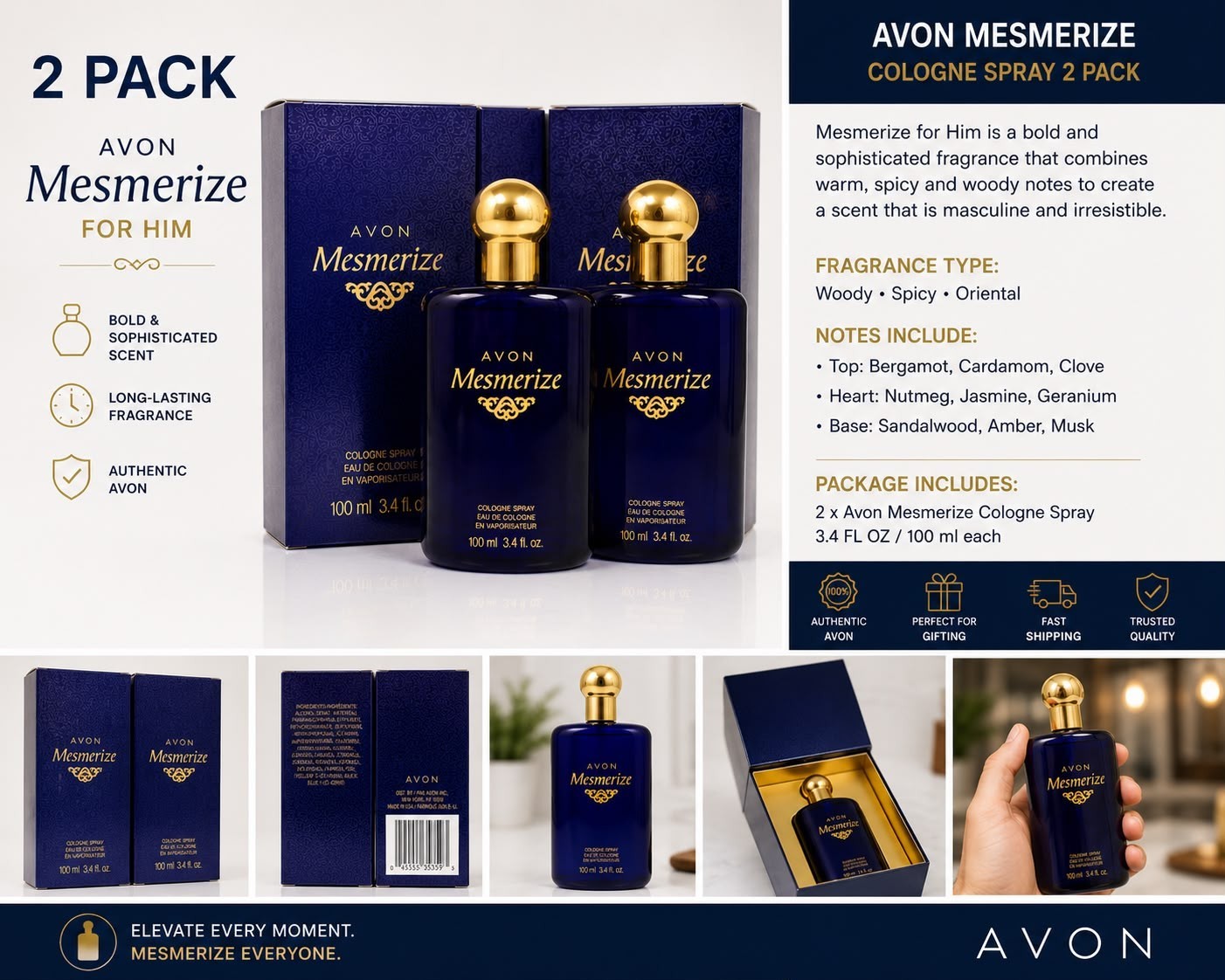 2 Pack Avon Mesmerize for Him Cologne Spray 3.4 oz 100ml New
