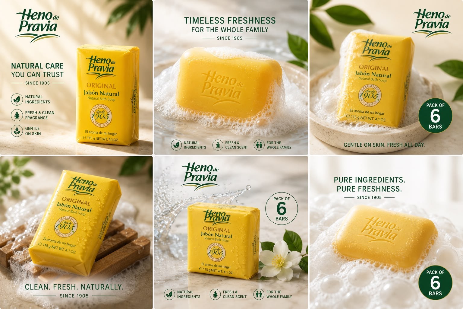 Heno de Pravia Original Natural Bar Soap 4oz Pack of 6
