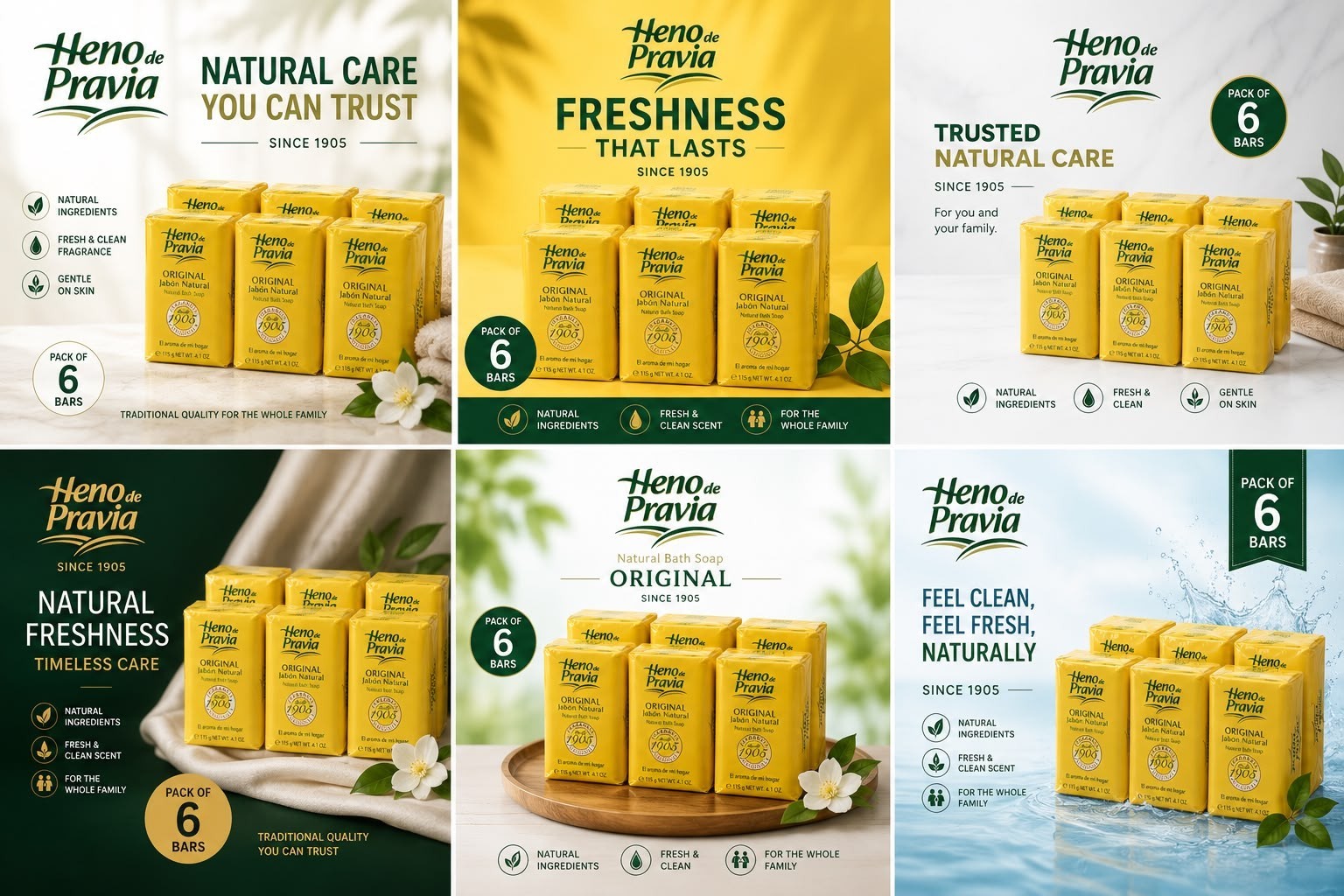Heno de Pravia Original Natural Bar Soap 4oz Pack of 6