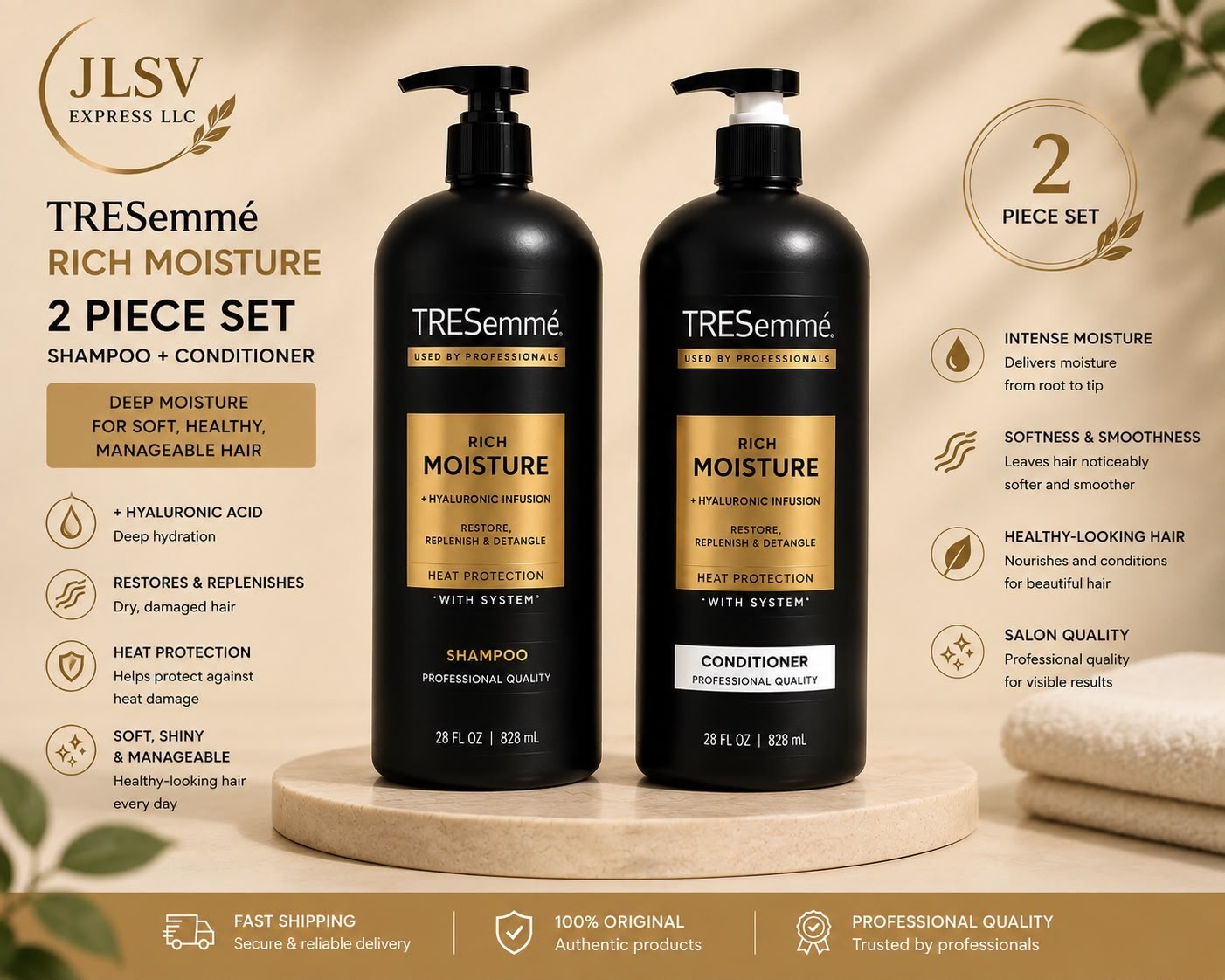TRESemmé Rich Moisture Shampoo & Conditioner Set 2 Pack 28 oz Each Deep Hydratio