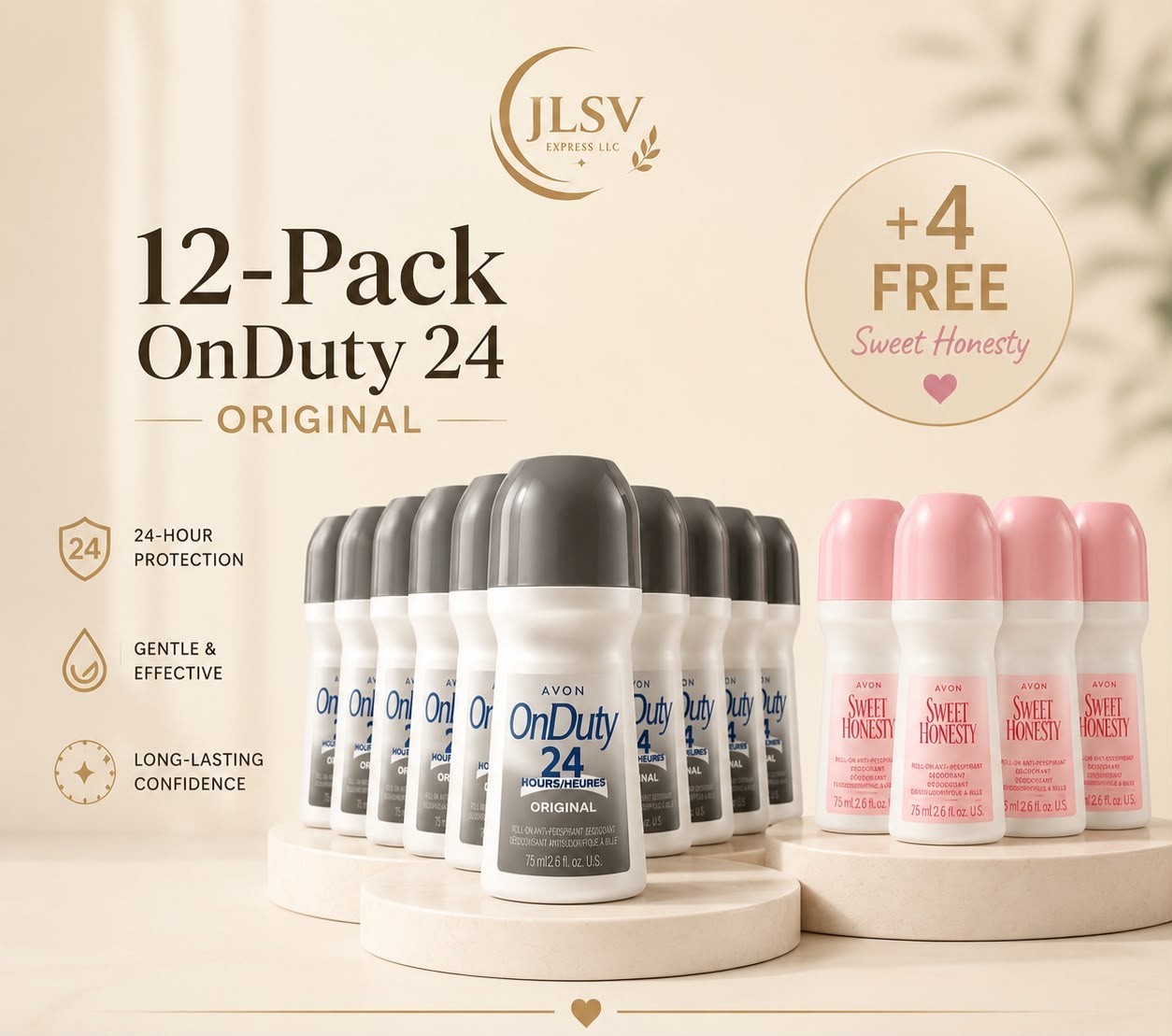 Avon On Duty 24 Original Roll-On Deodorant 12 Pack + 4 Sweet Honesty, 16 Total