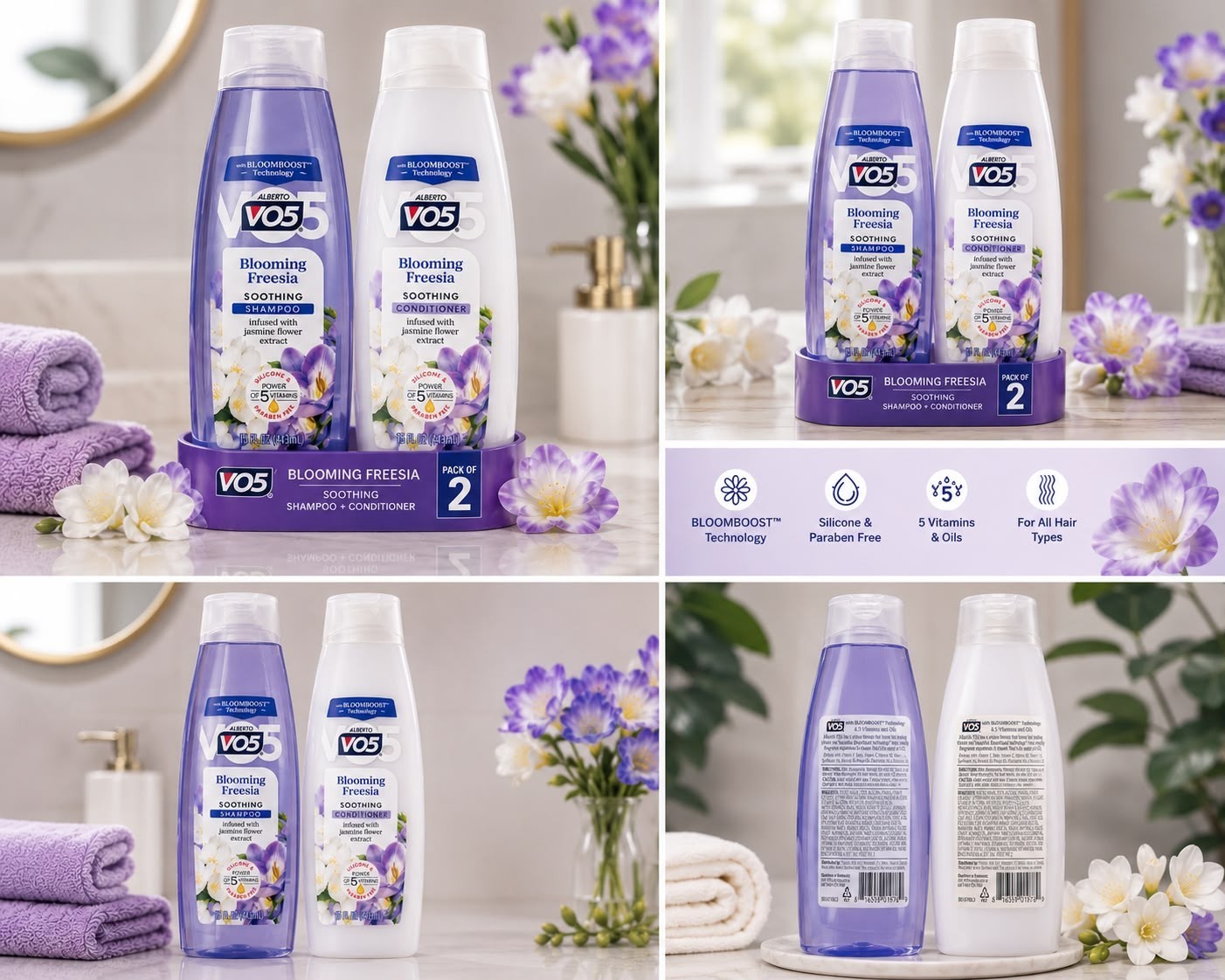PACK OF 2 V05 Moisturizing Shampoo & Conditioner 400ml Dry Hair Floral Scent
