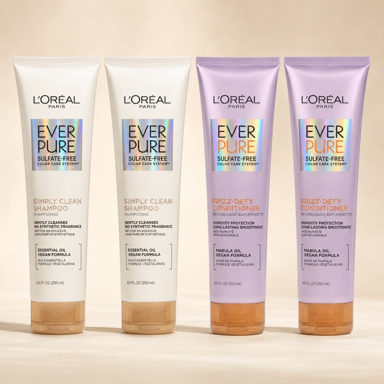 L’Oréal Ever Pure 4 Piece Set 2 Shampoo 2 Conditioner 8.5 oz Sulfate-Free