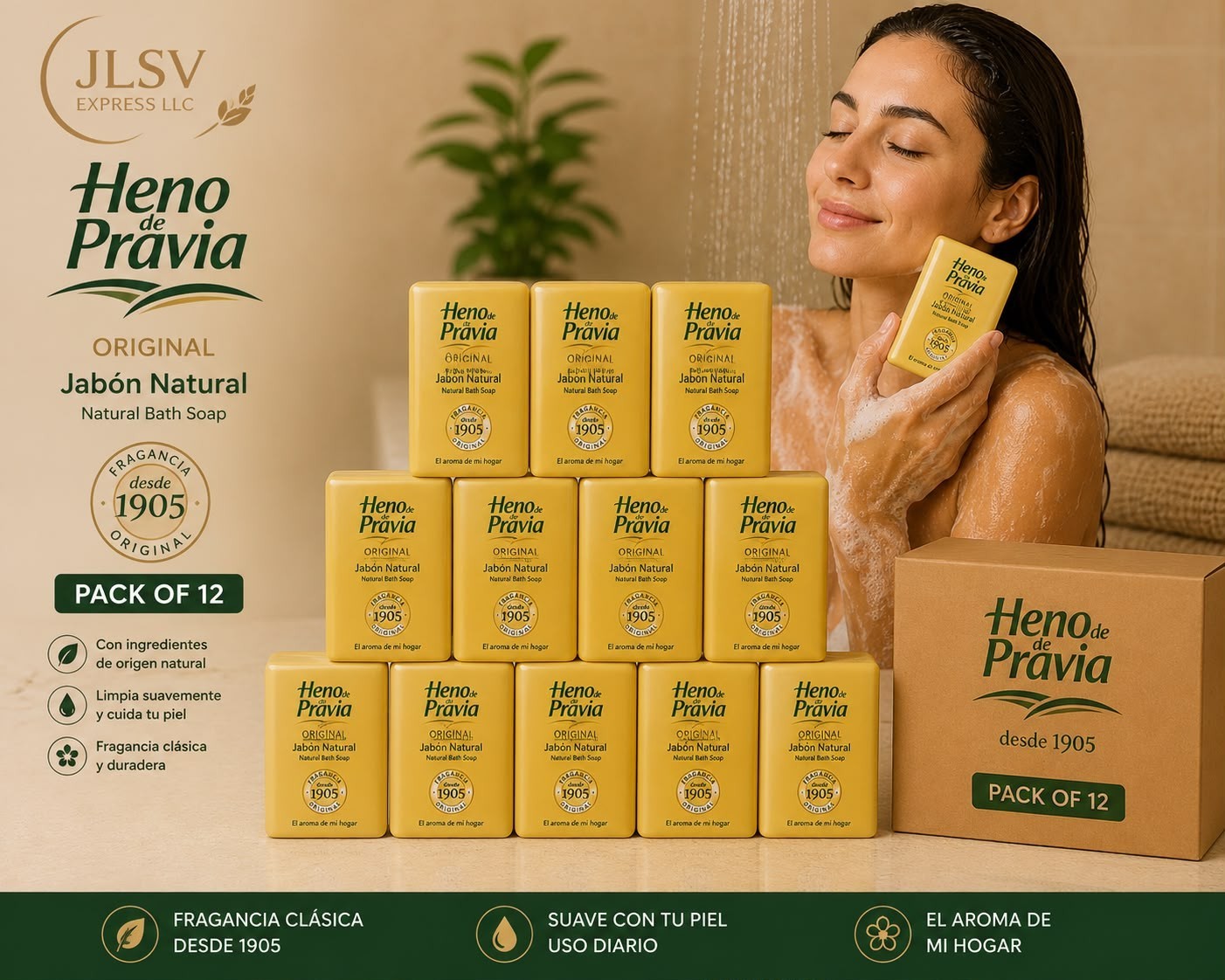 Heno de Pravia Original Natural Bath Soap 4.1 oz Pack of 12 Spanish Bar Soap