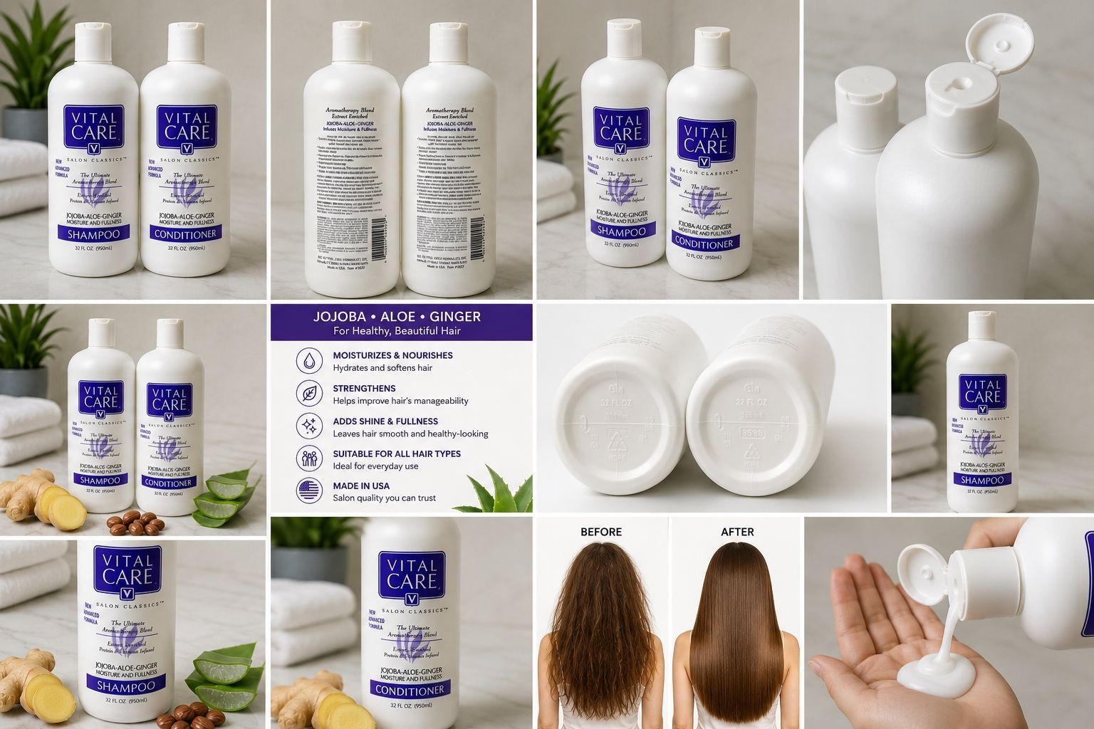Vital Care Jojoba Aloe Ginger Shampoo & Conditioner Set 32 oz 950ml Salon