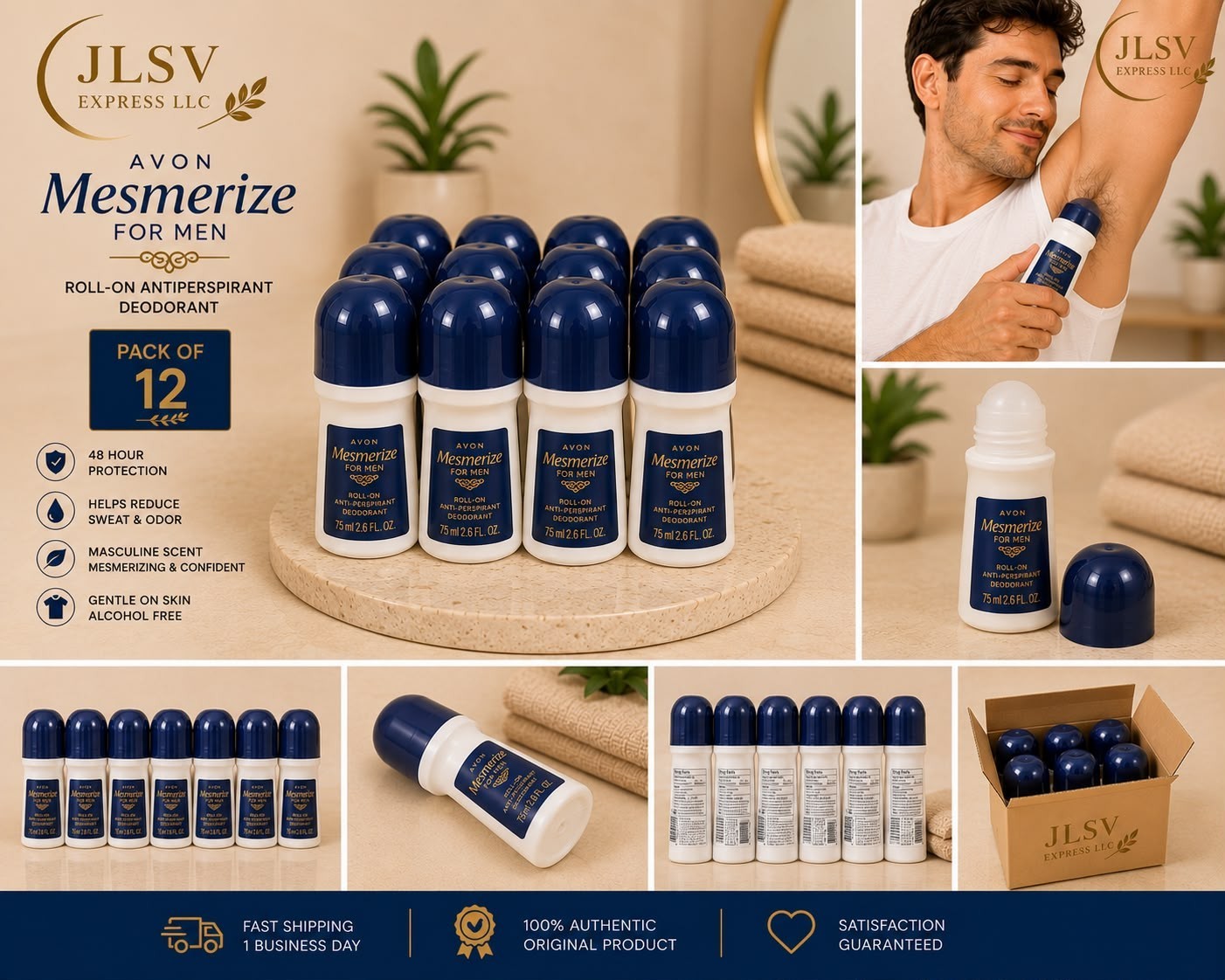 Avon Mesmerize for Men Roll-On Antiperspirant Deodorant 2.6 oz (75 mL) Pack of 6