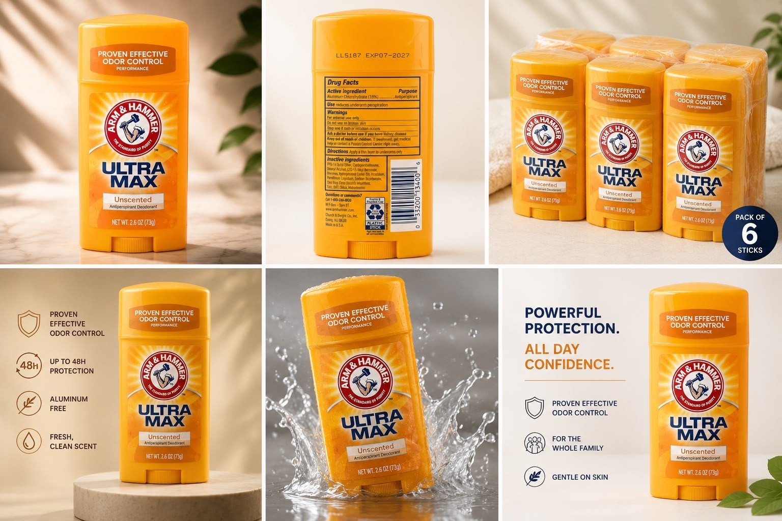 Arm & Hammer Ultra Max Antiperspirant Deodorant 2.6 oz Each – Pack of 6