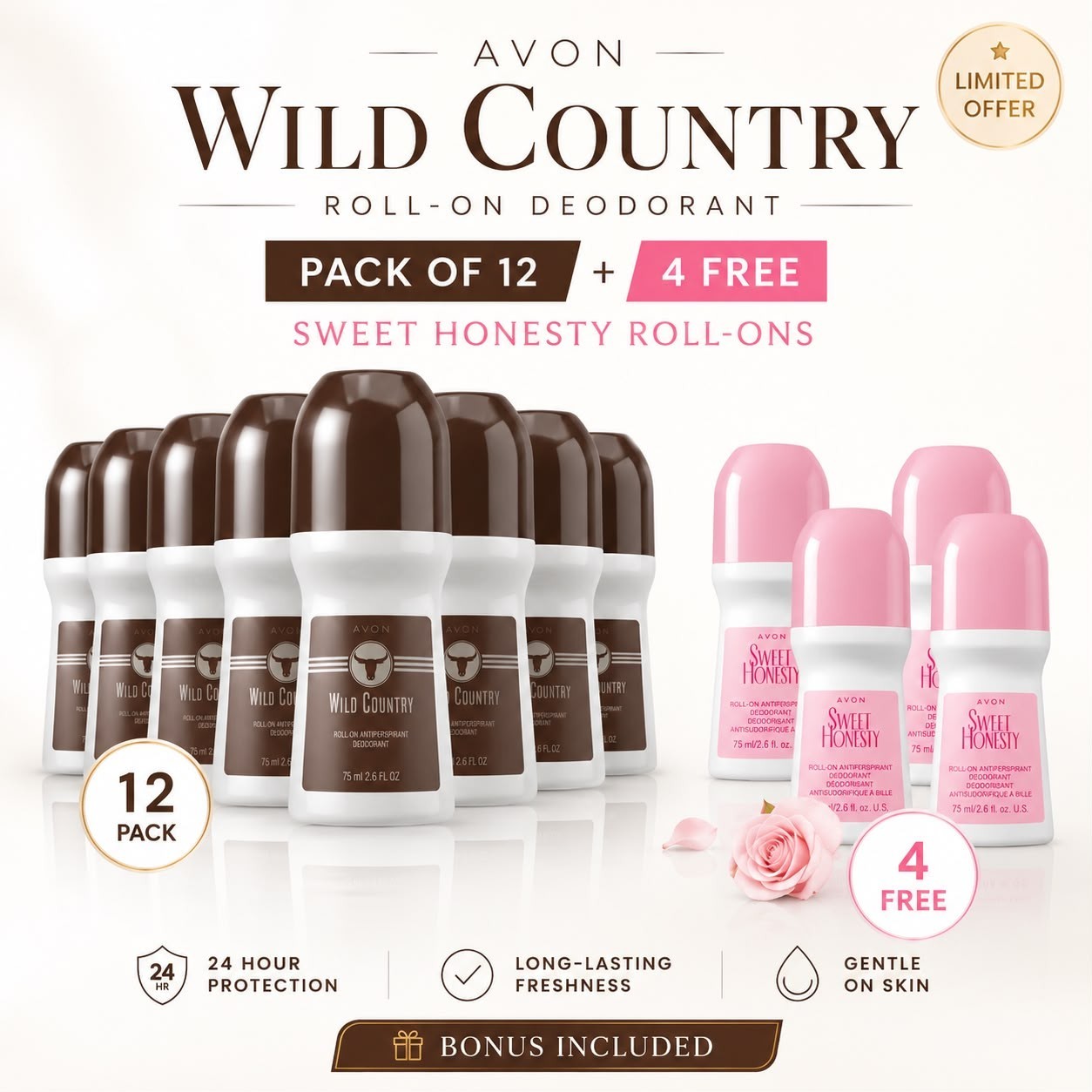 Avon Wild Country Roll On Deodorant 12 Pack + 4 FREE Sweet Honesty NEW