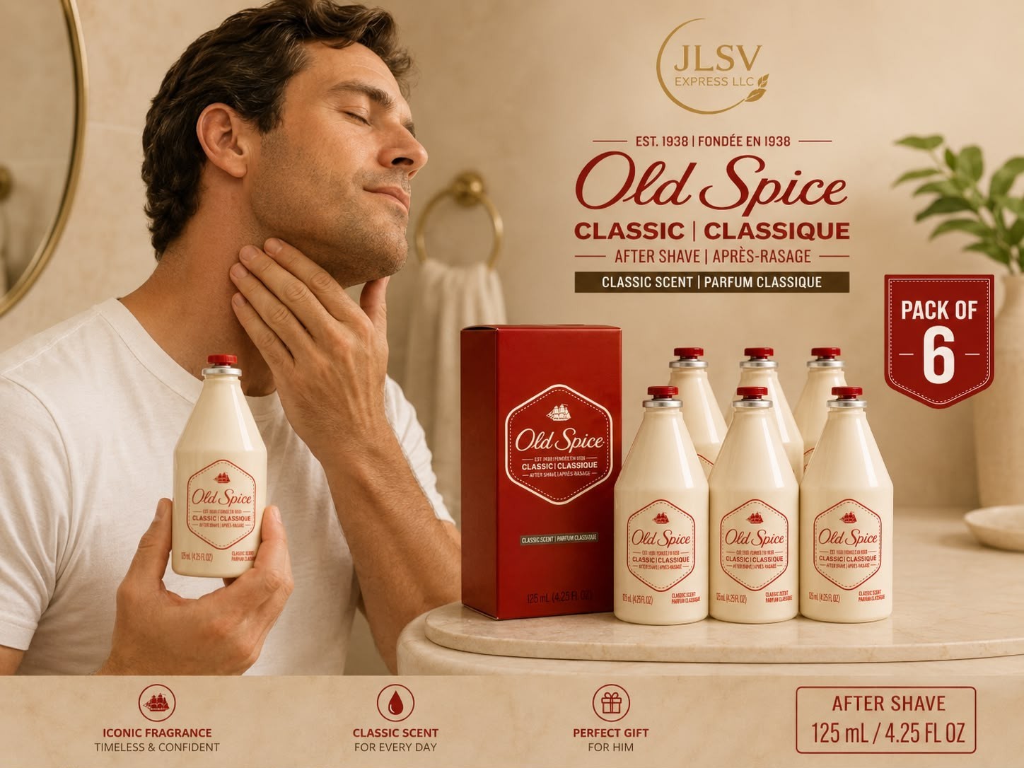 Old Spice Classic After Shave 4.25 fl oz 125 mL Men’s Grooming Pack of 6