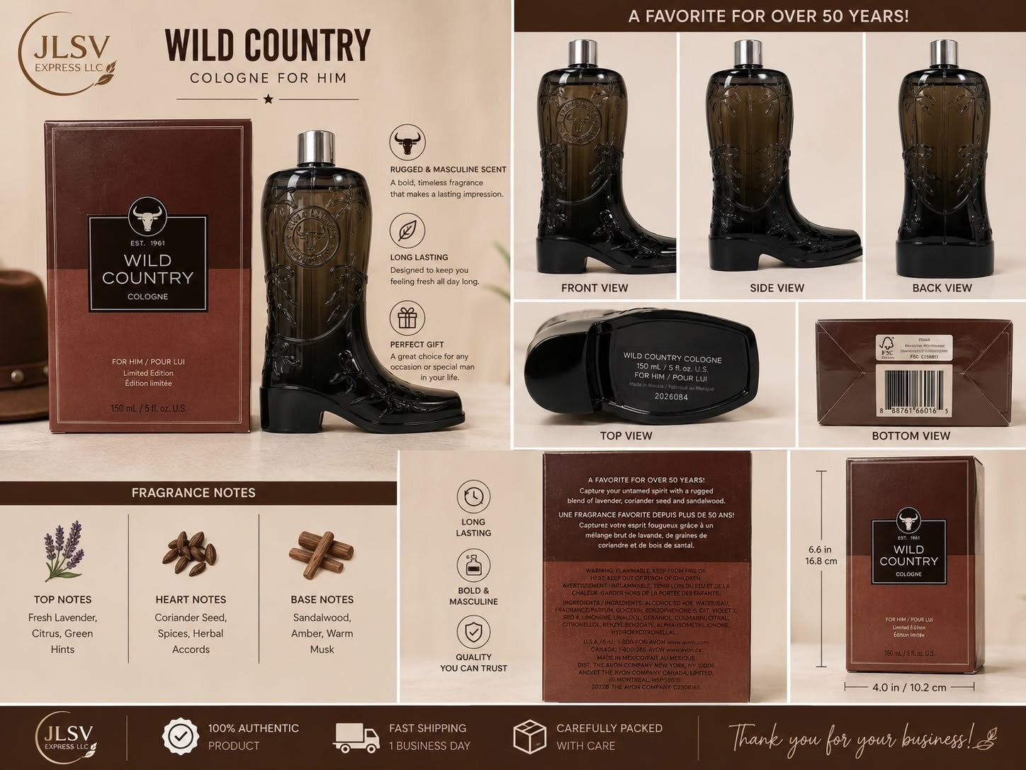 Wild Country Cologne for Men 5 oz 150 mL Limited Edition Fragrance Spray New