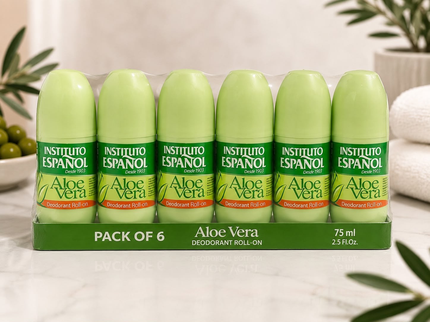 Instituto Español Aloe Vera Roll-On Deodorant 75ml 6-Pack Unisex 48H Fresh