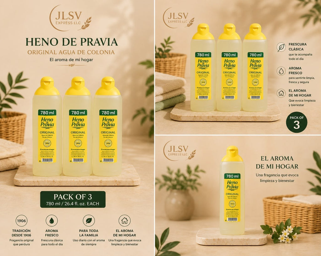 Heno de Pravia Original Agua de Colonia Splash 750 ml (25.4oz)– Pack of 3