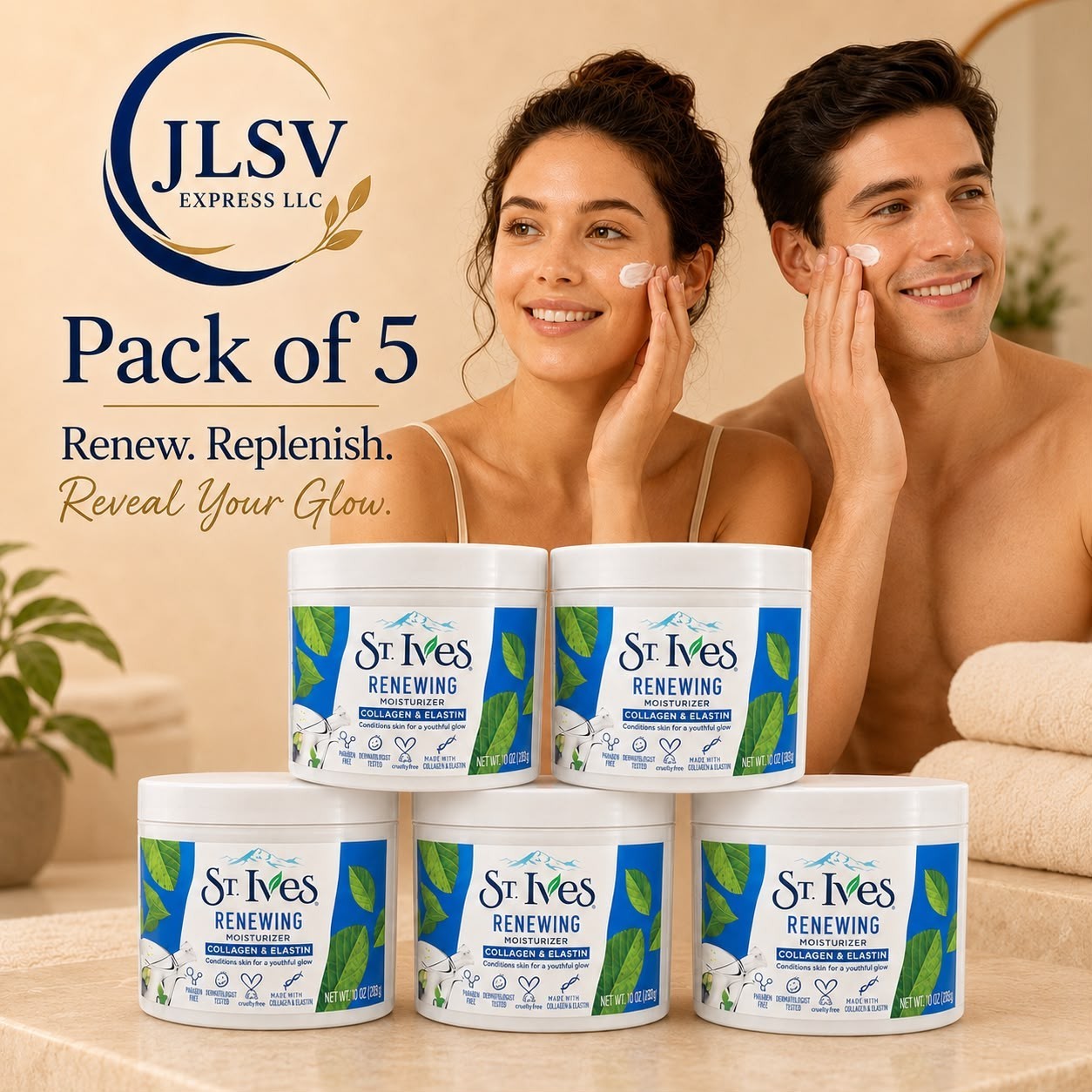 St. Ives Renewing Moisturizer Collagen & Elastin 10 oz Facial Cream New Pack 5