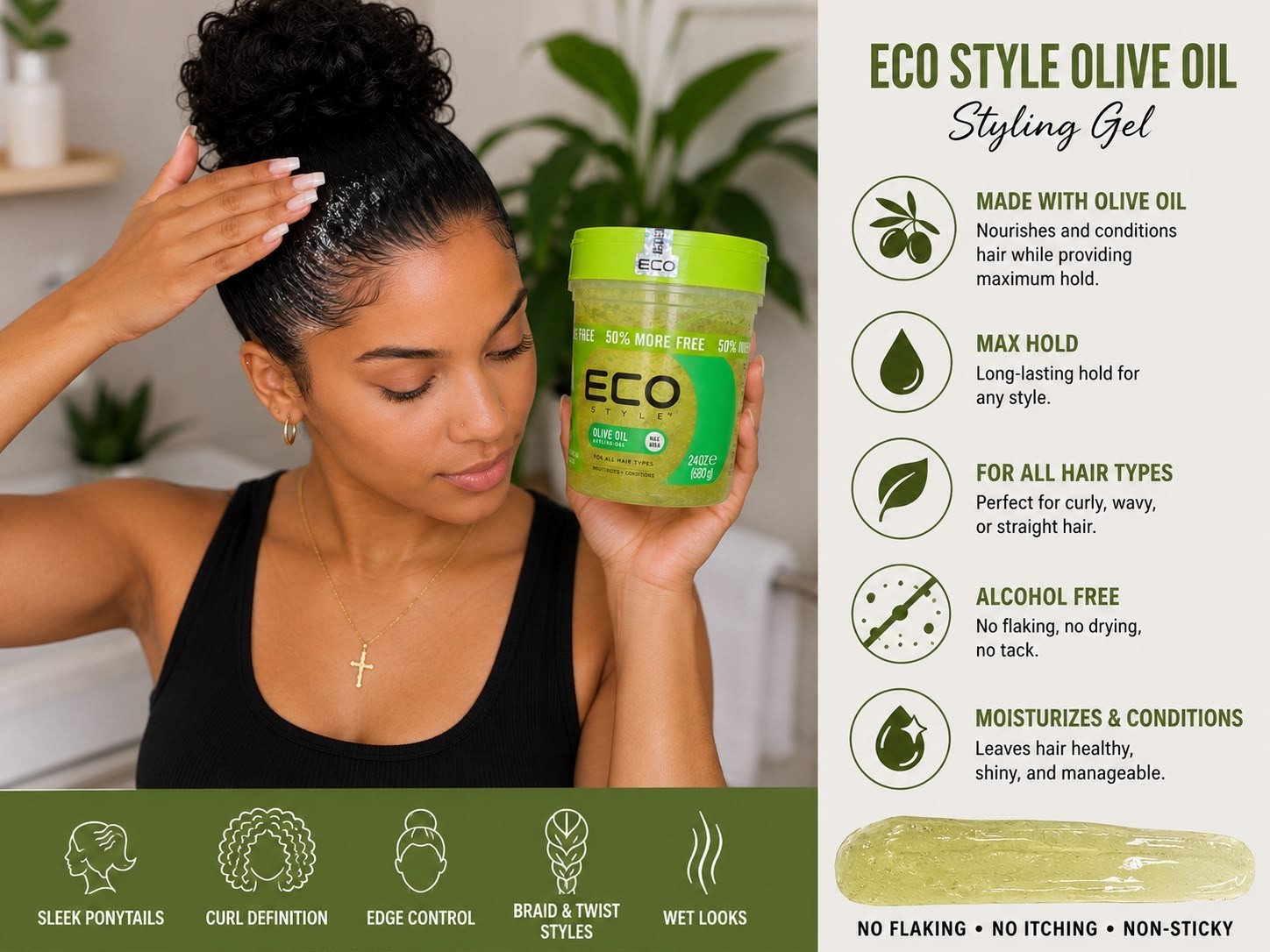 Eco Style Olive Oil Styling Gel 24 oz Pack of 2 Max Hold 50% More Free