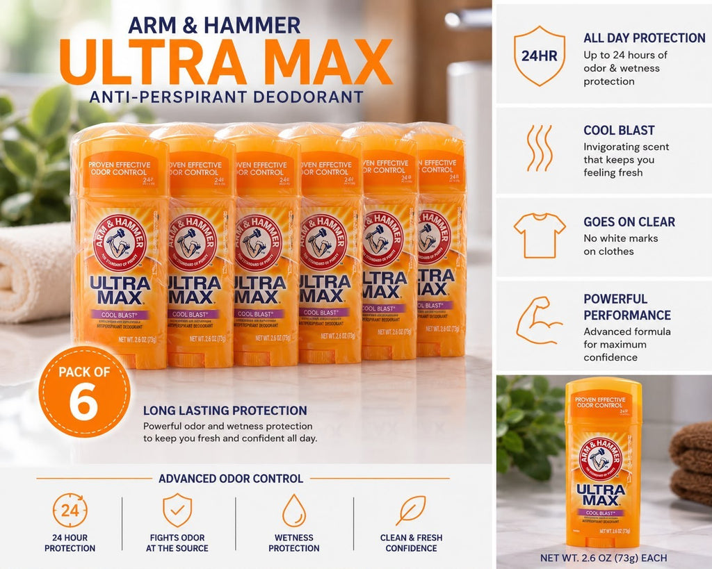 PACK OF 6 Arm & Hammer Ultra Max Antiperspirant Deodorant 2.6 oz Fresh Scent
