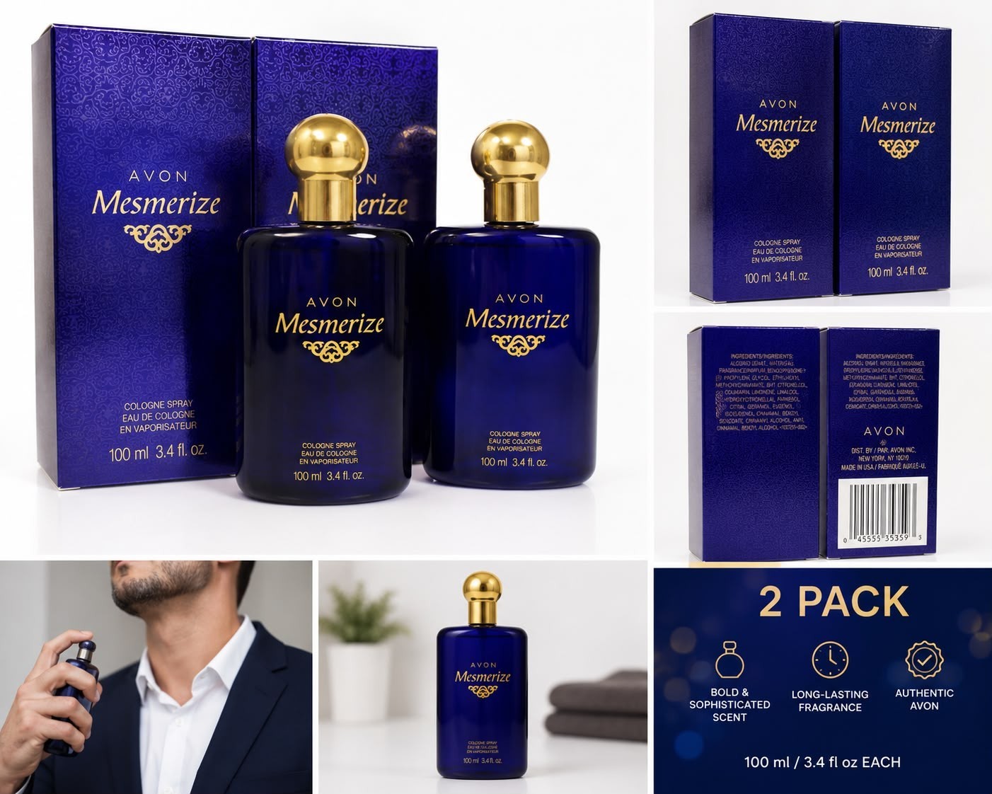 2 Pack Avon Mesmerize for Him Cologne Spray 3.4 oz 100ml New