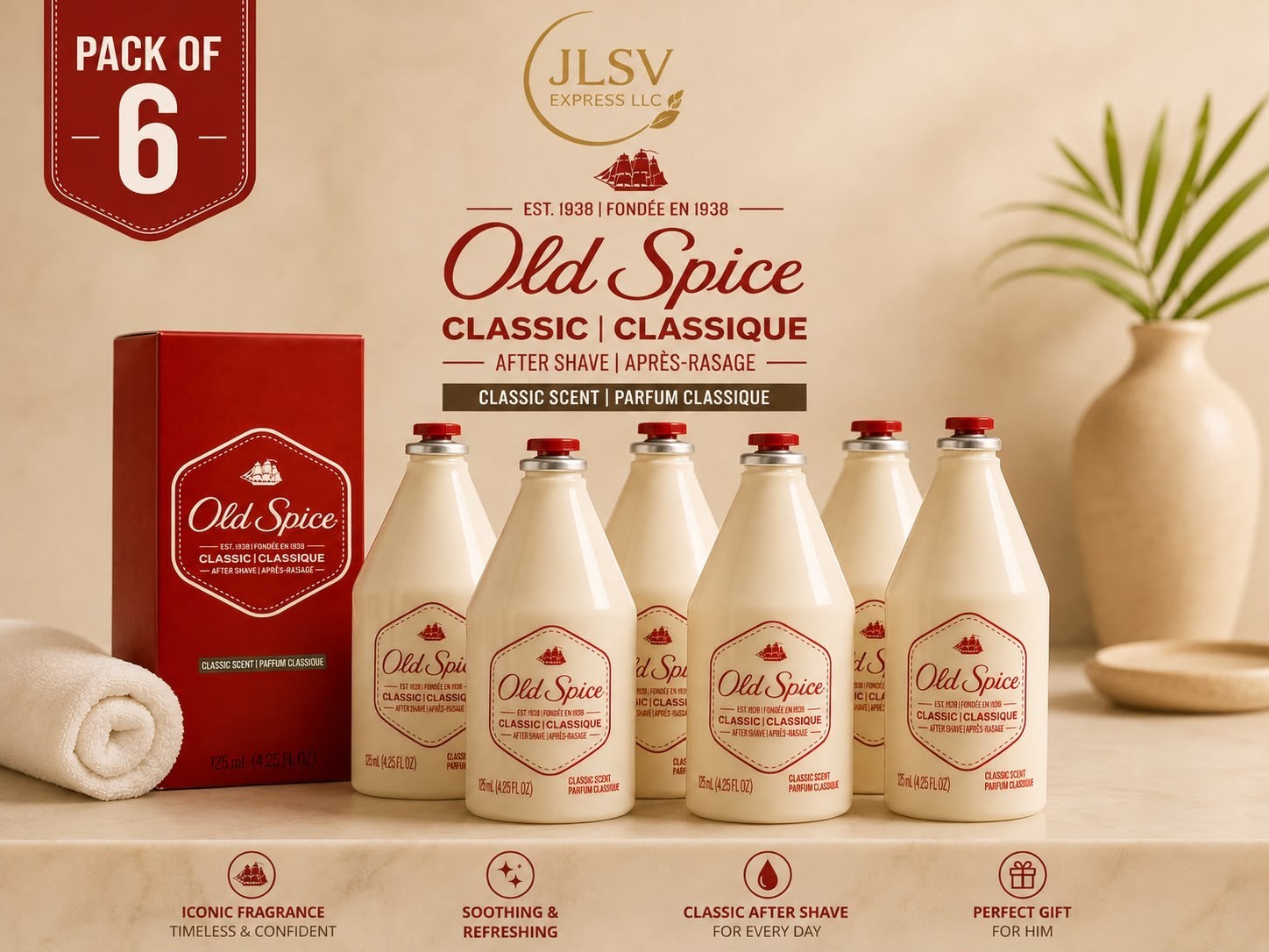 Old Spice Classic After Shave 4.25 fl oz 125 mL Men’s Grooming Pack of 6