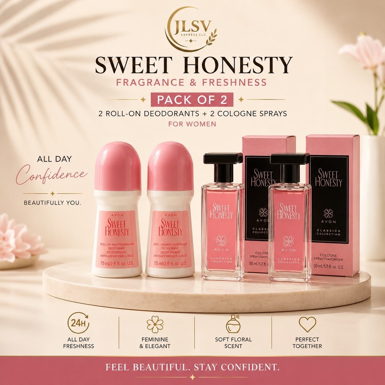 Avon Sweet Honesty Women’s Beauty Set 4 pieces(2 Cologne + 2 Roll-on Deodorants)