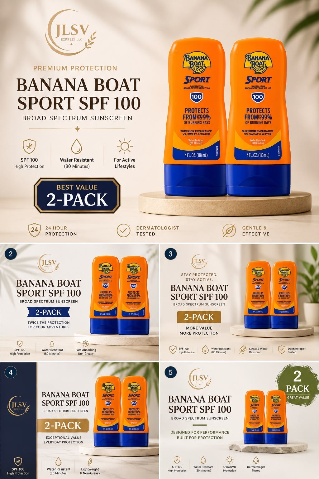 Banana Boat Sport Ultra SPF 100 Sunscreen Lotion 4 oz Each 2 Pack New