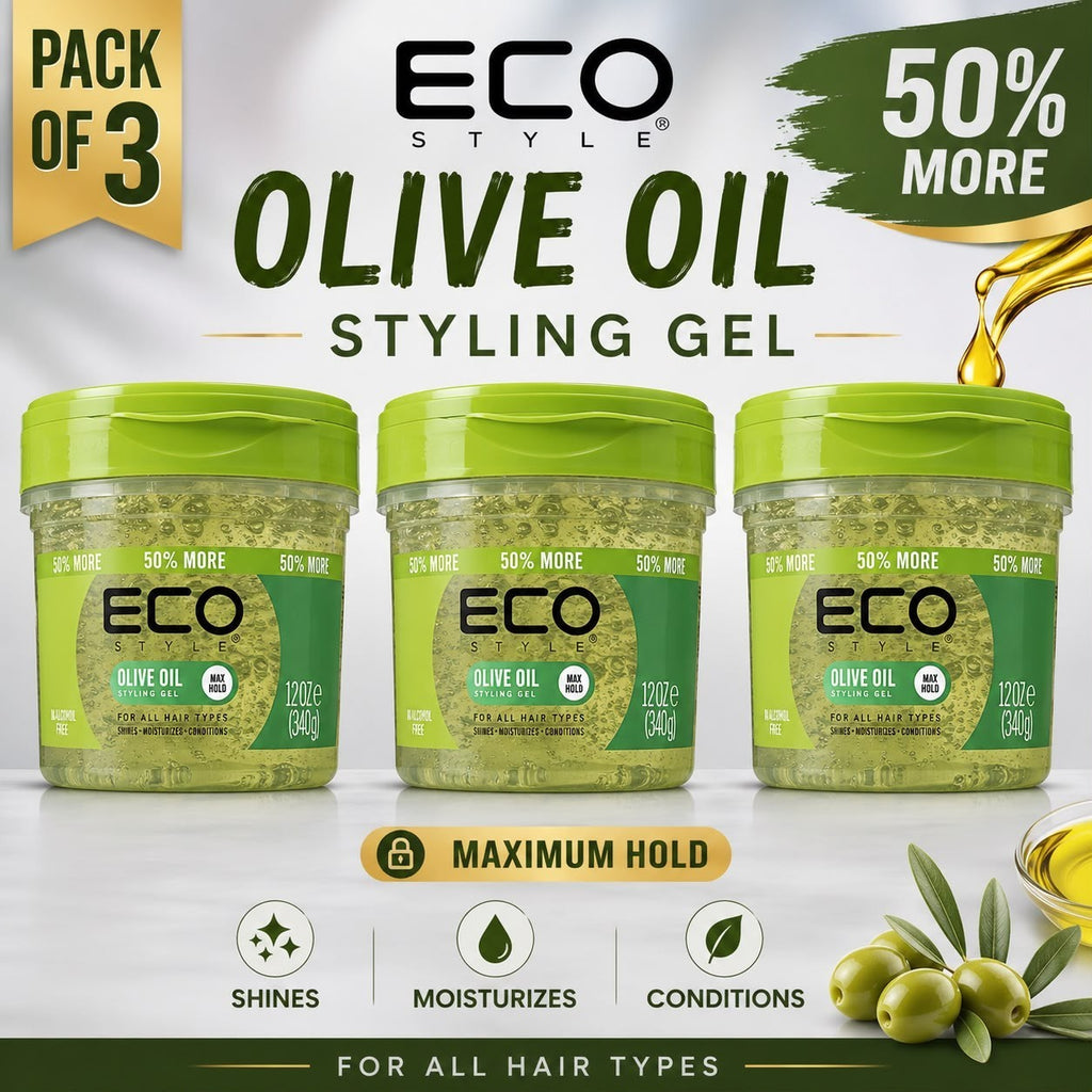 Eco Style Olive Oil Styling Gel 12 oz Pack of 3 Max Hold 50% More Free