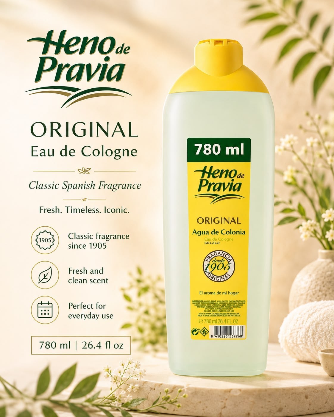 Heno de Pravia Original Eau de Cologne 780ml 26.4 fl oz Fresh Citrus Unisex