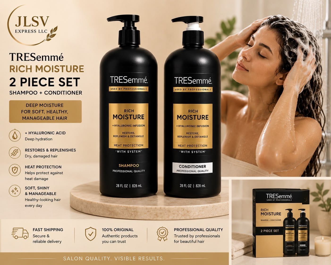 TRESemmé Rich Moisture Shampoo & Conditioner Set 2 Pack 28 oz Each Deep Hydratio