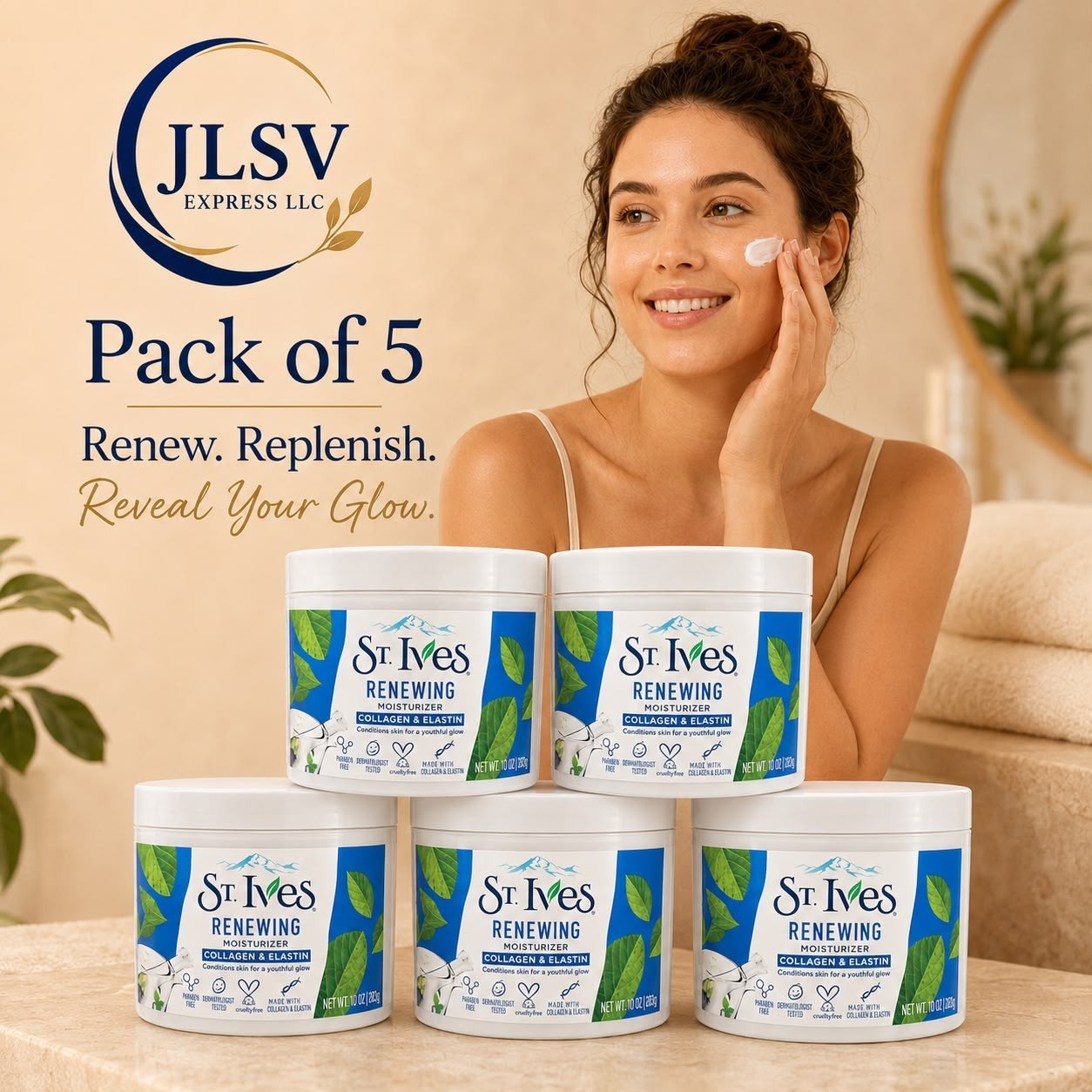 St. Ives Renewing Moisturizer Collagen & Elastin 10 oz Facial Cream New Pack 5