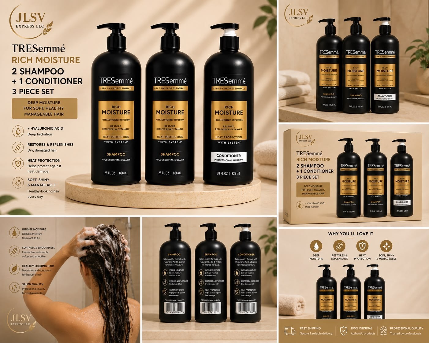 TRESemmé Rich Moisture Shampoo & Conditioner Set 3 Pc (2 Shampoo + 1 Conditioner