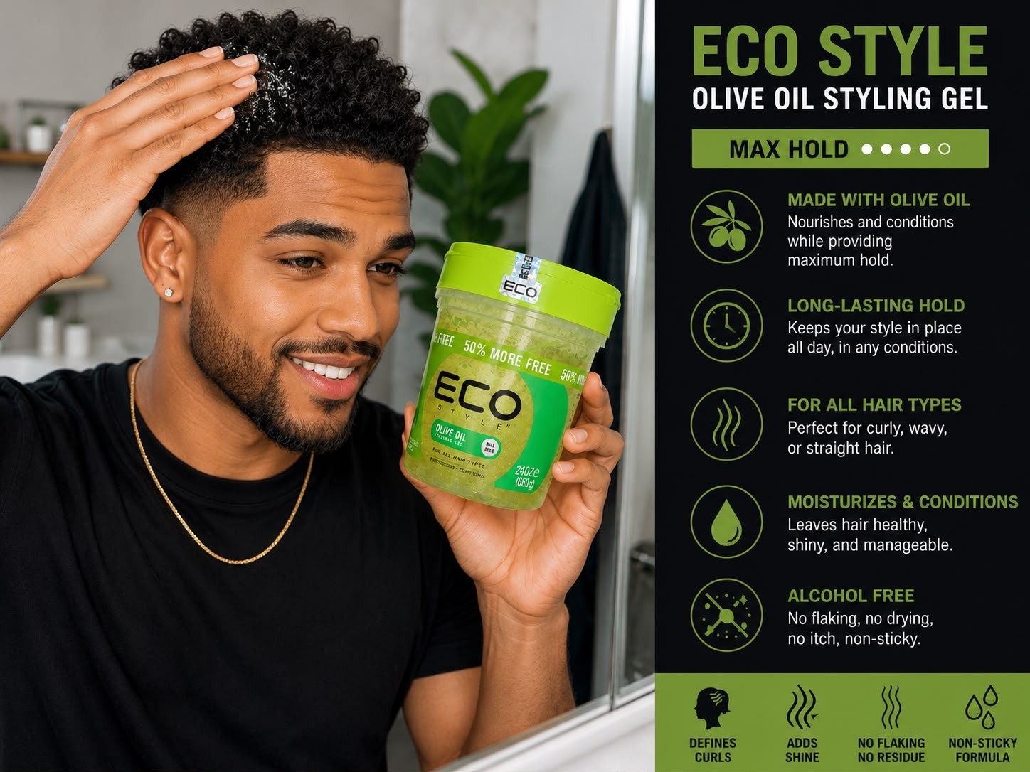 Eco Style Olive Oil Styling Gel 24 oz Pack of 2 Max Hold 50% More Free