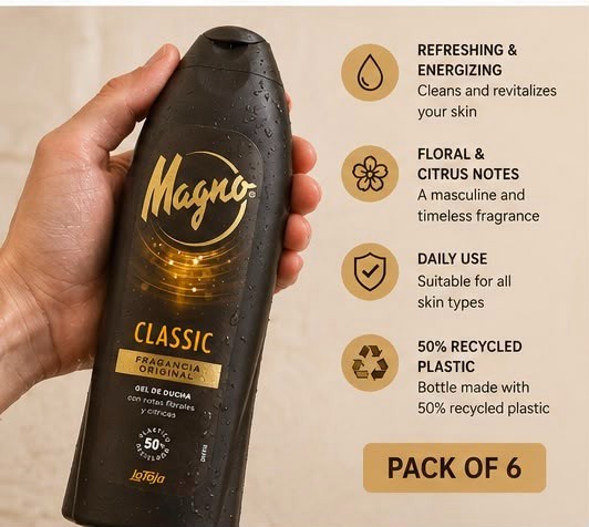 Magno Classic Shower Gel for Men Original Scent 20.3 fl oz (600) Pack of 6