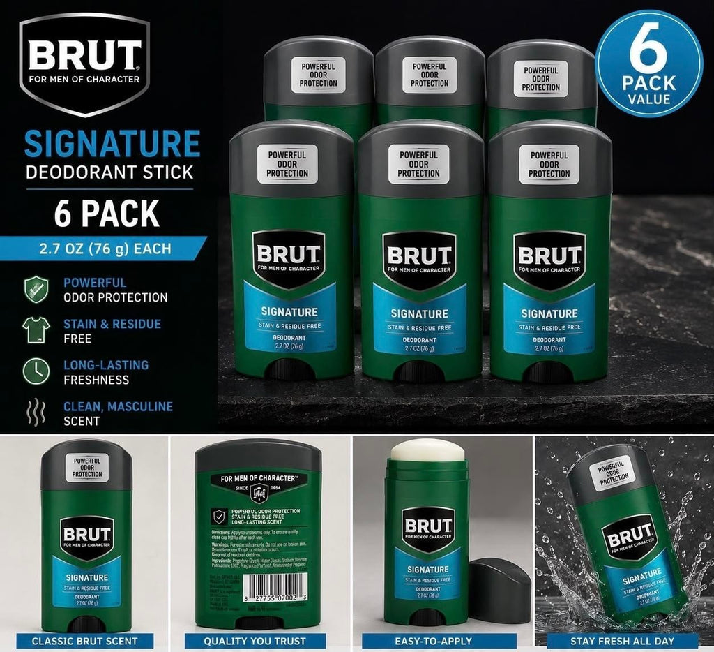 BRUT Signature Deodorant Stick for Men 2.7 oz Each – Pack of 6 – New