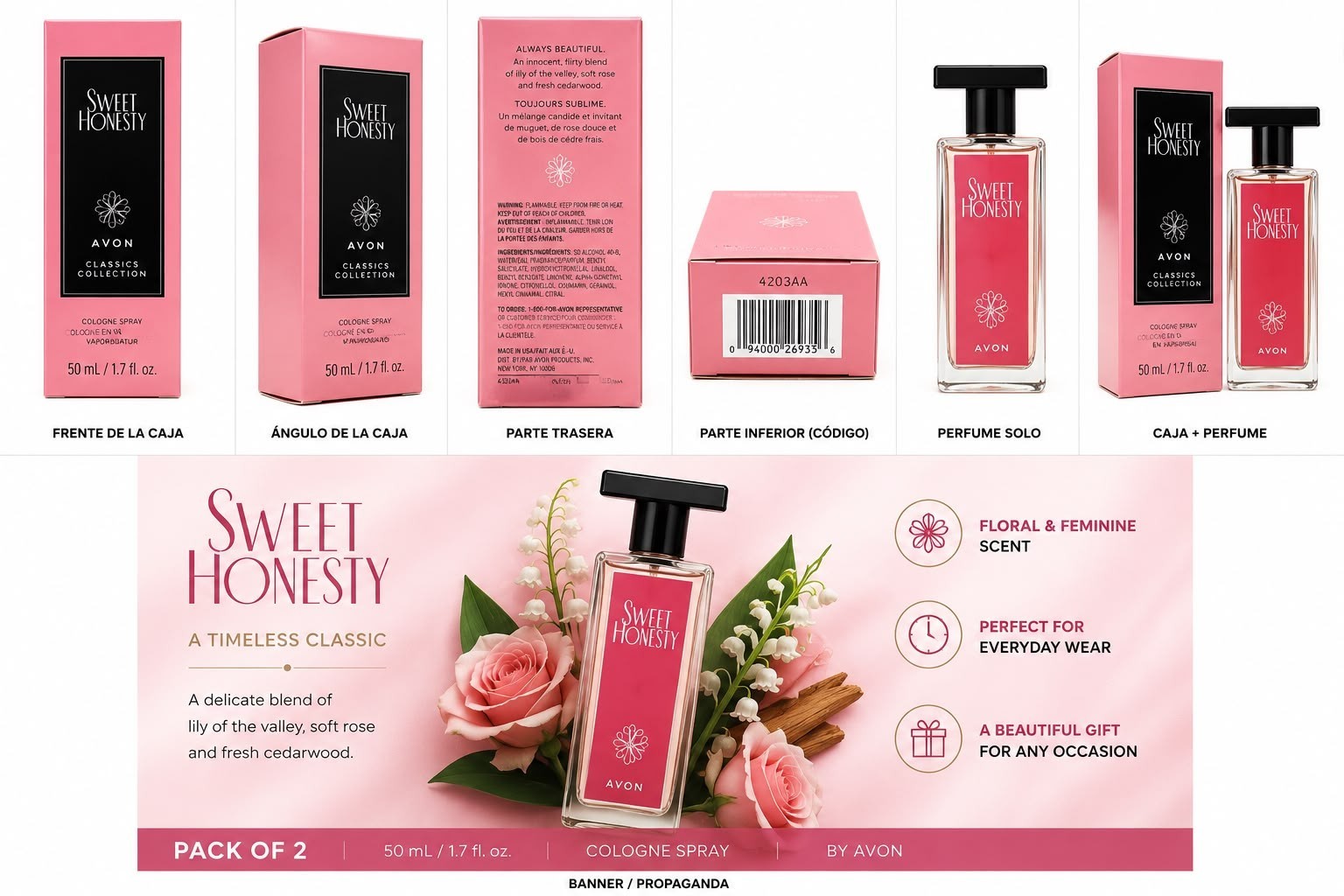 Avon Sweet Honesty Cologne Spray for Women 1.7 fl oz – Pack of 2 New