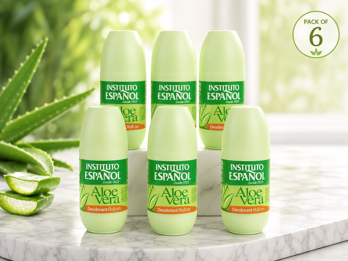 Instituto Español Aloe Vera Roll-On Deodorant 75ml 6-Pack Unisex 48H Fresh