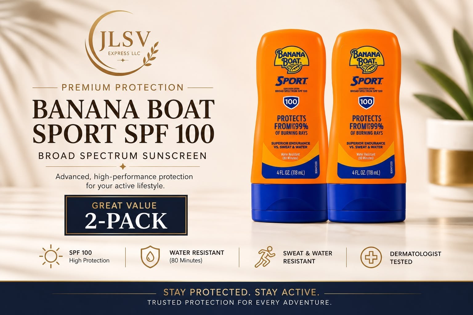 Banana Boat Sport Ultra SPF 100 Sunscreen Lotion 4 oz Each 2 Pack New