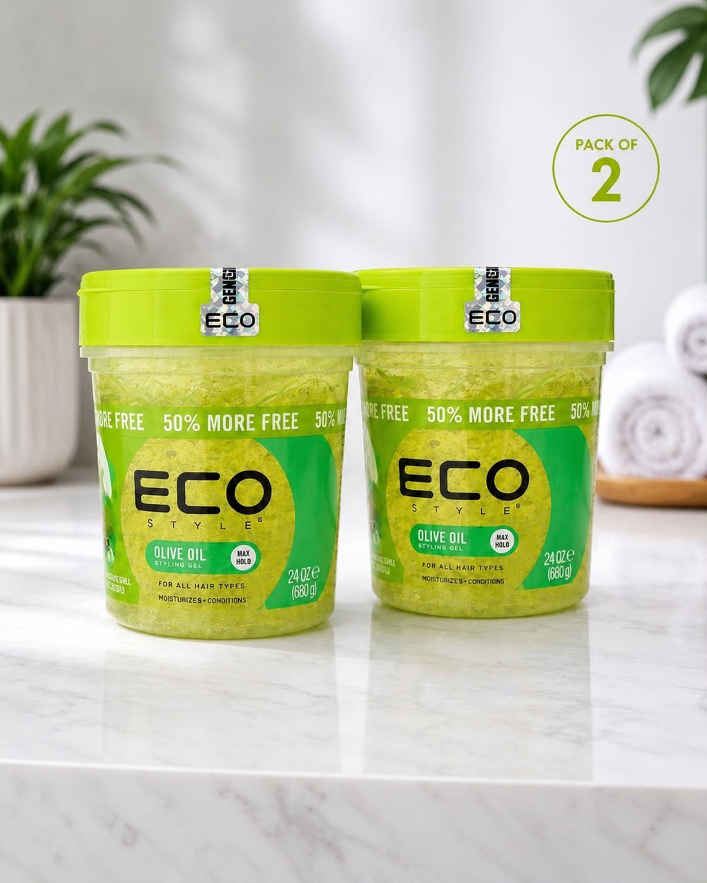 Eco Style Olive Oil Styling Gel 24 oz Pack of 2 Max Hold 50% More Free