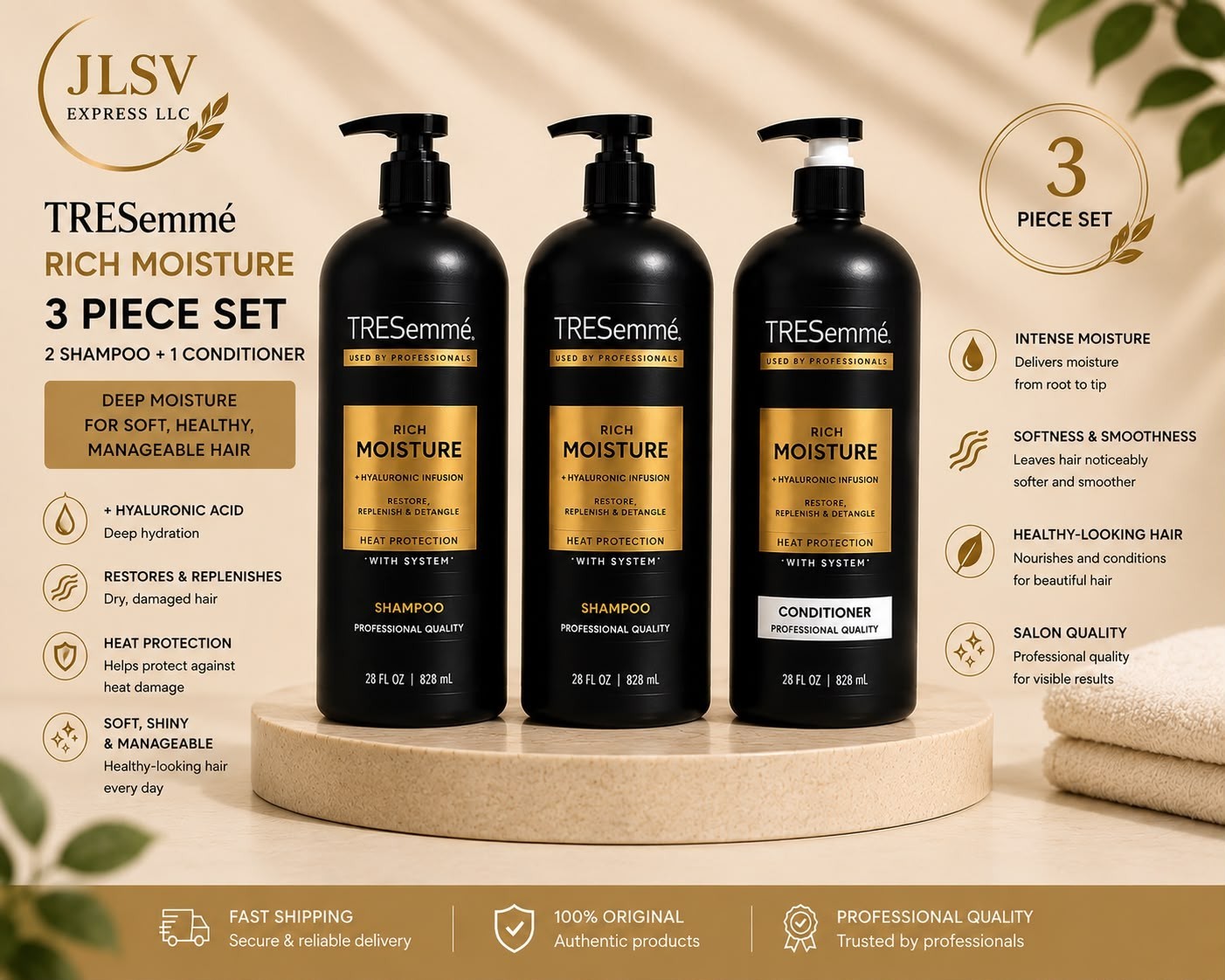 TRESemmé Rich Moisture Shampoo & Conditioner Set 3 Pc (2 Shampoo + 1 Conditioner