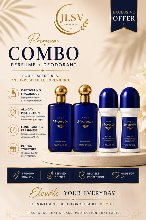 Avon Mesmerize for Him Cologne Spray 3.4 oz + Roll-On Deodorant, 4-Piece Set