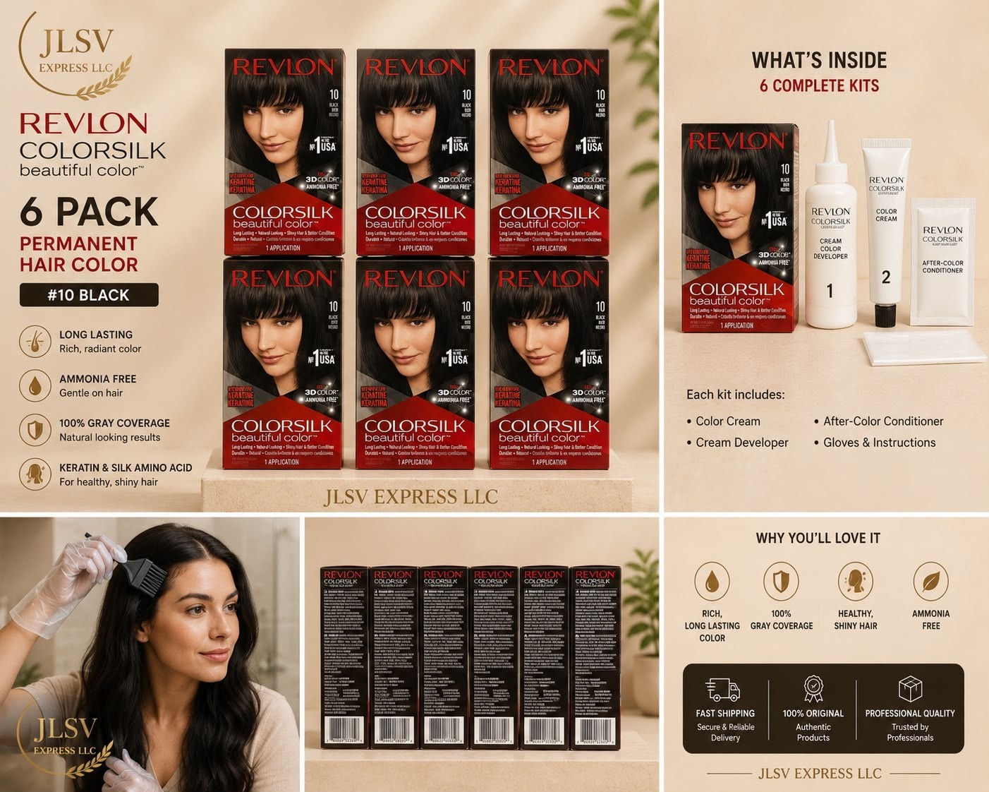 Revlon Colorsilk #10 Black Hair Color Dye 6 Pack | Ammonia Free | 100% Gray Cove
